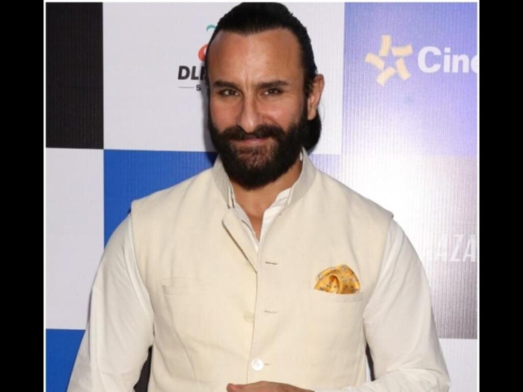Saif Ali Khan in white attire along with half tie posing for camera - south Indian actors with out makeup