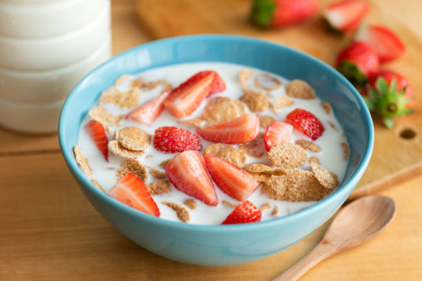 Oatmeal served in a bowl with strawberries - vegetarian breakfast ideas