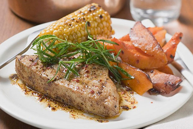 Seared Tuna Steak & Sweet Potato Wedges serves in a white plate - lunch ideas for bodybuilders