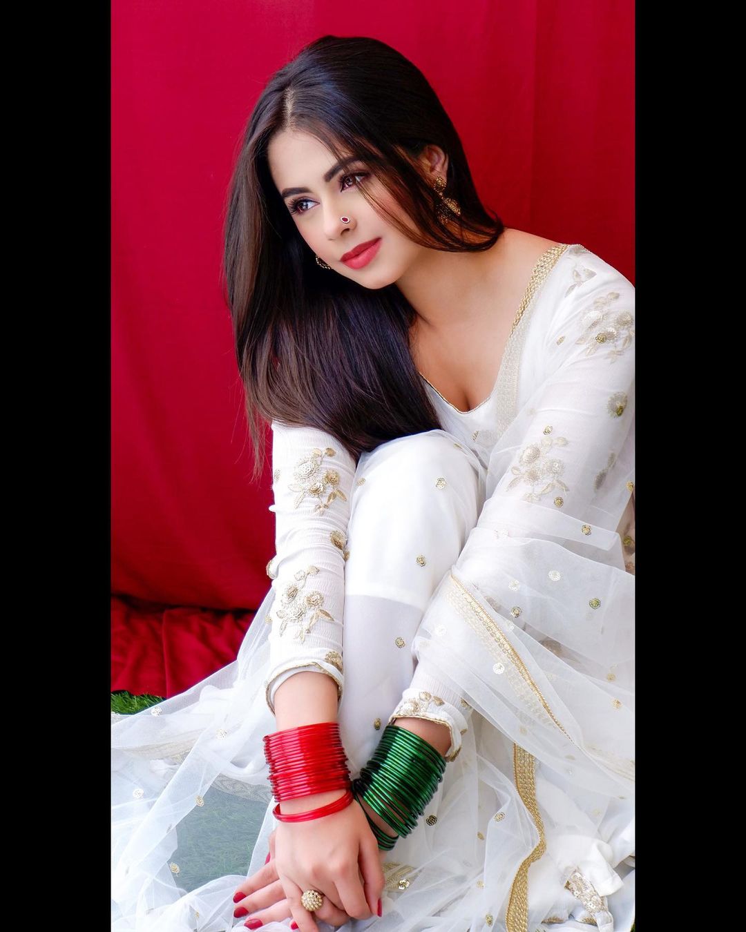 Ritika Badiani in white suit with red and green bangles - beautiful girl image
