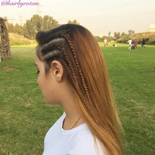 A girl in white t-shirt showing the side view of her Triple-Braid Hairdo - hairstyles for girls with long hair