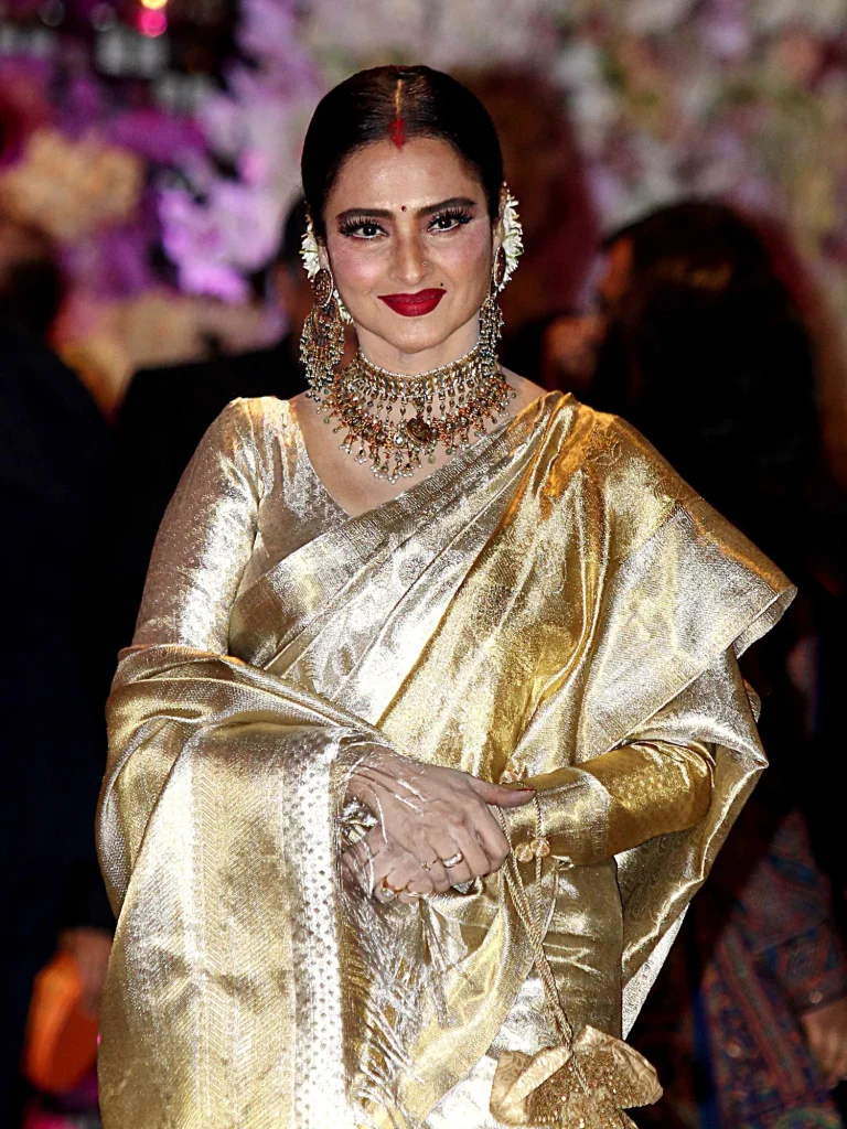 Rekha in golden saree with heavy jewellery - indian celebrities with diabetes 