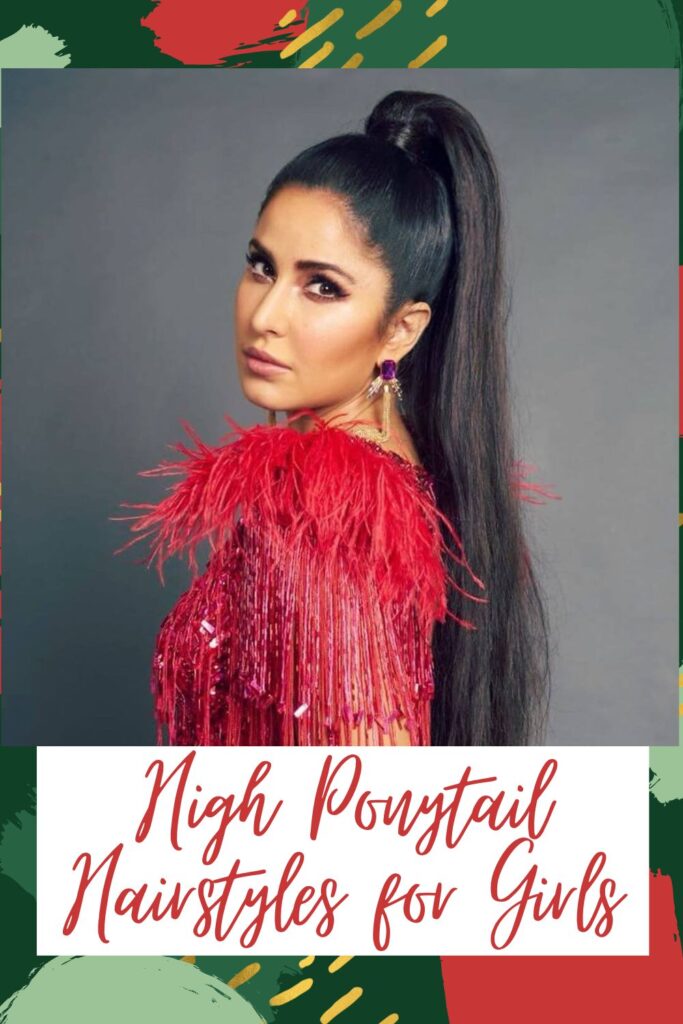 Katrina Kaif in red outfit showing her high ponytail - Indian hairstyles for women