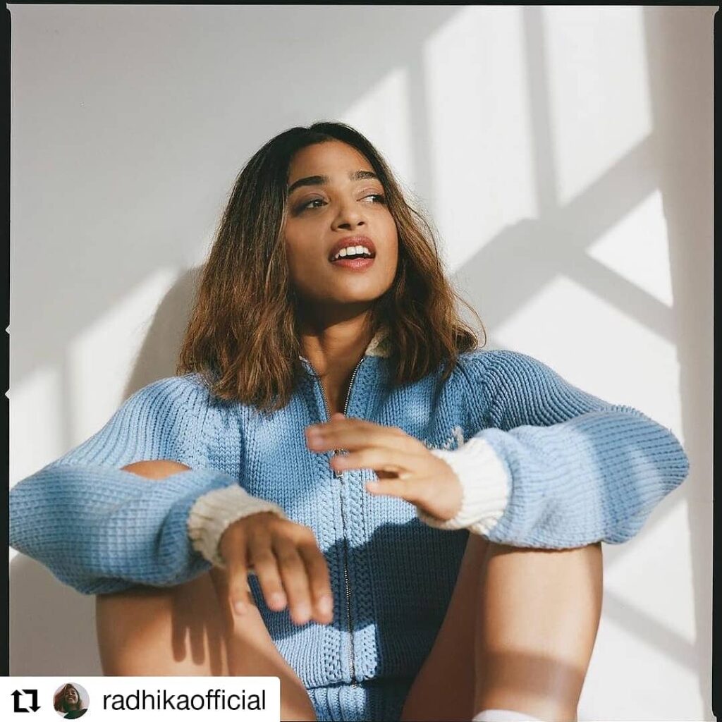 Radhika Apte in sky blue sweater with shorts - bollywood actresses haircut