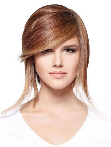 A women in white round neck top showing her Funky hair cut - haircut styles women