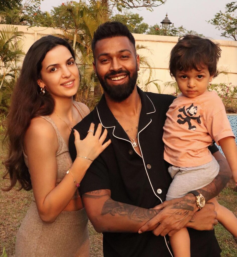 Hardik Pandya and Natasa Stankovic with their son - indian cricketers and their wives