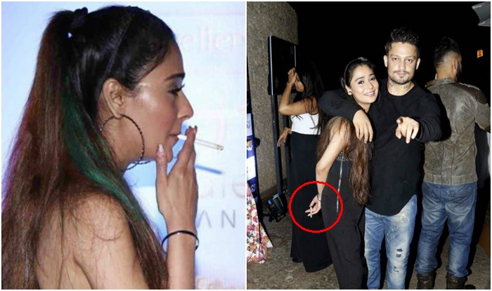 Sara Khan in high ponytail and hoops earrings smoking - tv celebrities who smoke