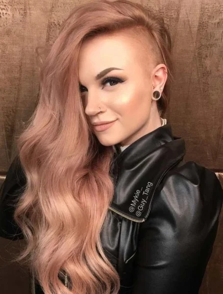 Women in black leather jacket and Long Hair with Undercut haircut - hairstyle for straight thin hair