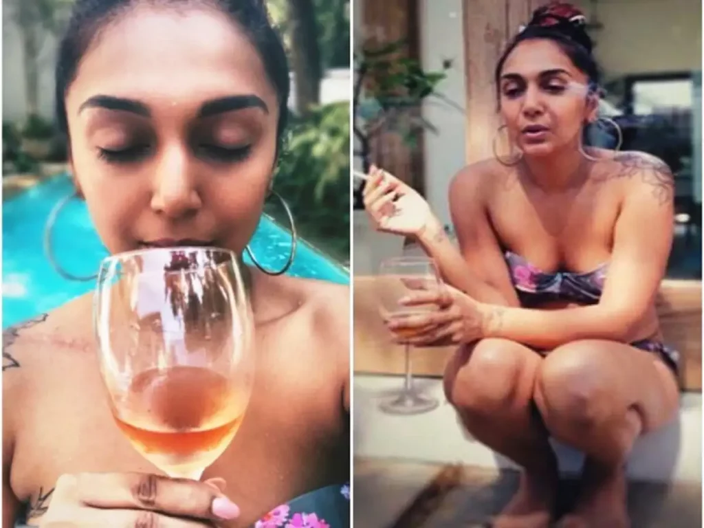 Shweta Salve in bikini and hoops earrings smoking - indian tv actress smoke