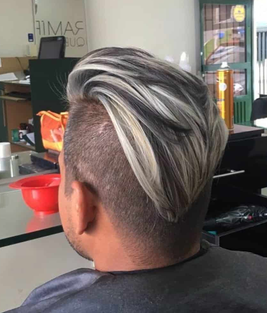 Man in ash blonde highlights Silver Sooth Layers Haircut - hairstyles for Indian boys