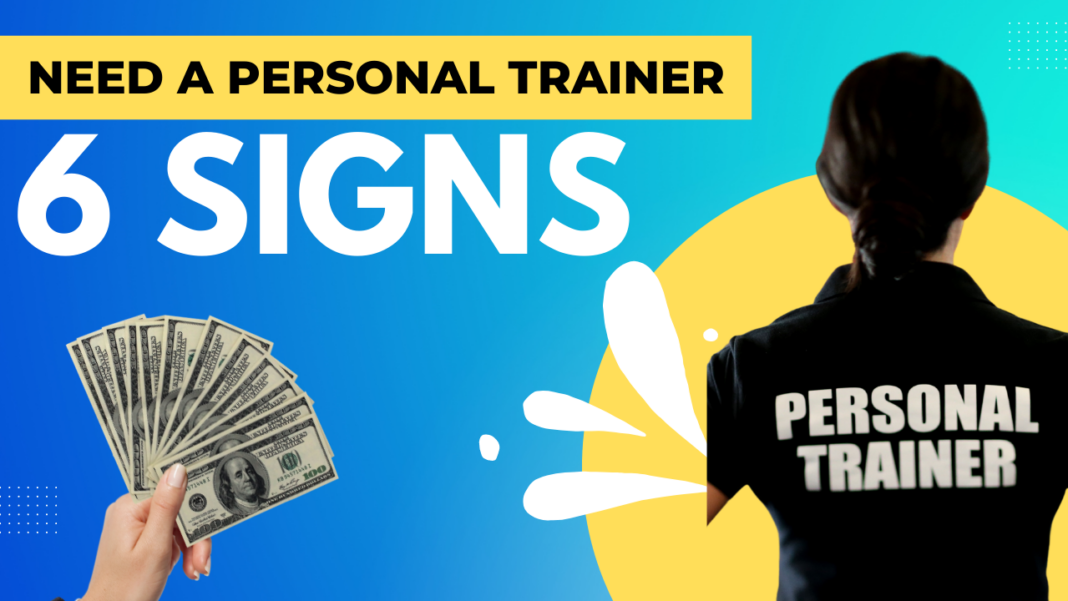 A Banner have woman trainer stand backside has wearing black t-shirt has written on personal trainer | Signs you need a personal trainer