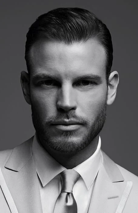 man in silver suit and High and Tight hairstyle - haircuts for men fade