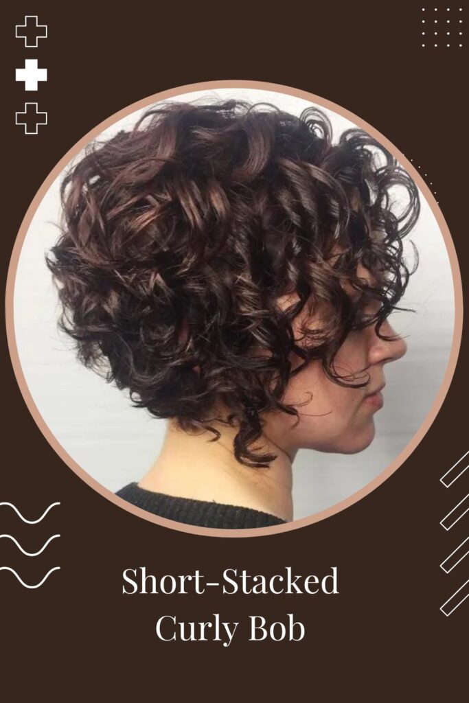 Woman in brown sweater showing the side view of her Short-Stacked Curly Bob hairstyle - short curly hairstyles for women