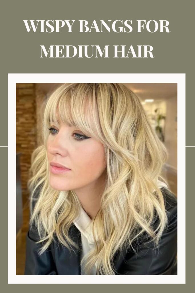 Woman in black jacket with white inner and Wispy Bangs for Medium Hair - haircuts for ladies
