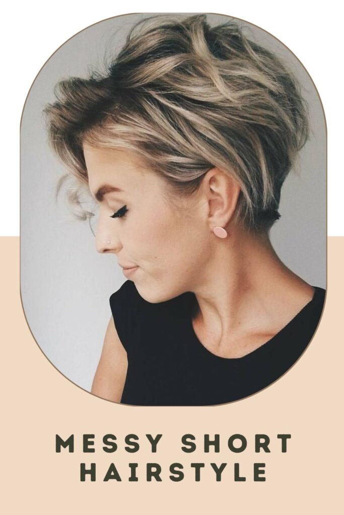 Woman in black t-shirt and Messy Short Hairstyle - short hairstyles for ladies 2022