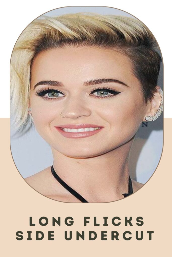 Smiling woman in black strap dress with Long Flicks Side Undercut hairstyle Smiling woman in black strap dress with Long Flicks Side Undercut hairstyle - short hairstyles for women with thick hair