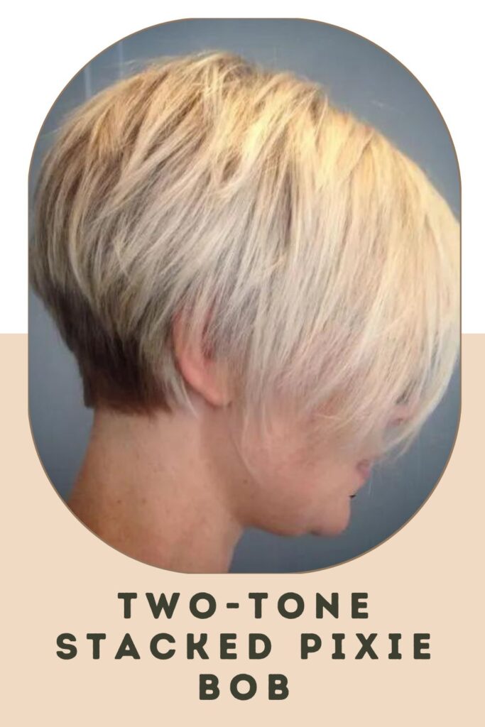 Woman showing the side view of her Two-Tone Stacked Pixie Bob hairstyle - short hairstyles for women with thick hair