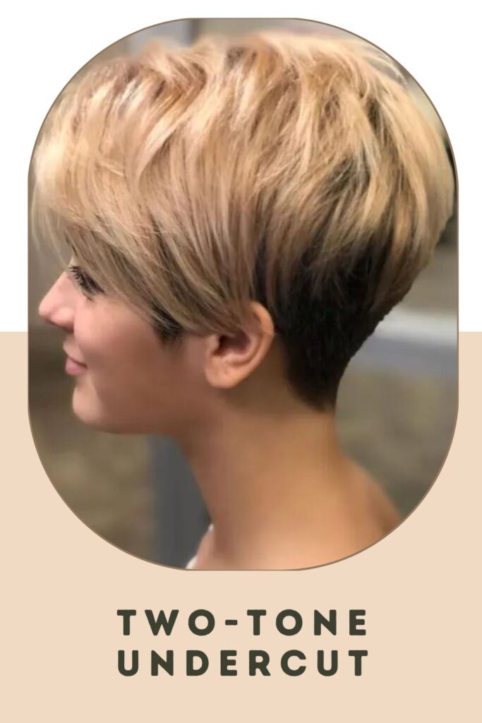 Smiling woman showing the side view of her Two-Tone Undercut hairstyle - short hairstyles for ladies 2022