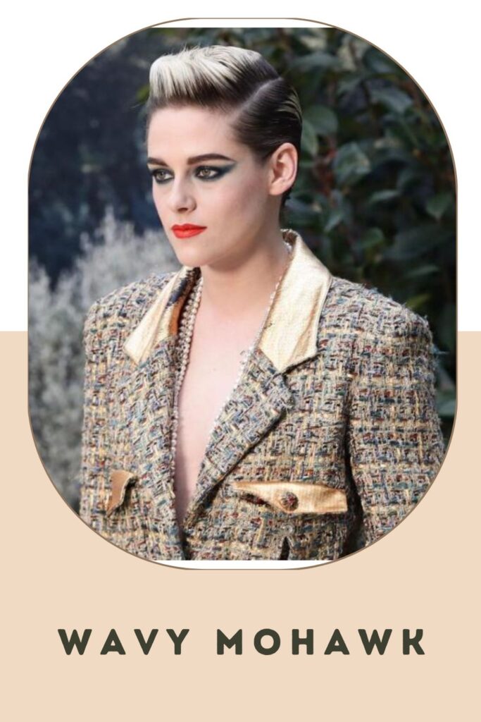 Woman in multicolor coat dress and Wavy Mohawk hairstyle Woman in multicolor coat dress and Wavy Mohawk hairstyle - short hairstyles for women with thick hair
