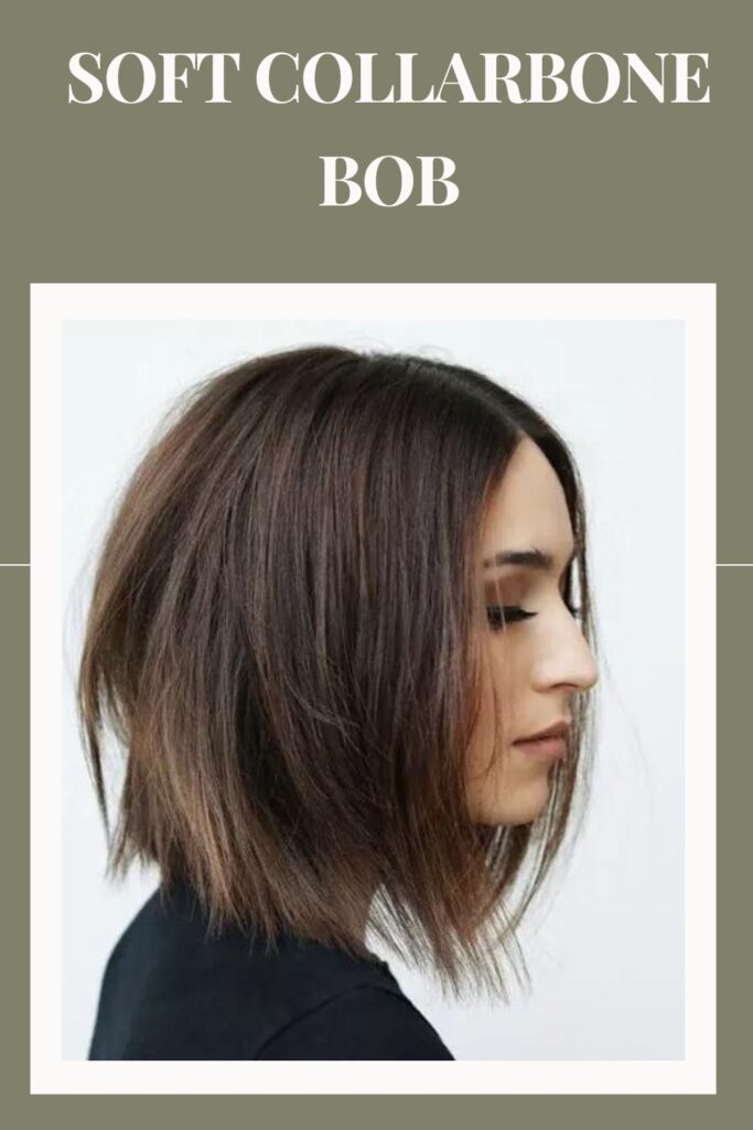 Woman in black high neck top and Soft Collarbone Bob hairstyle - bob cut for ladies