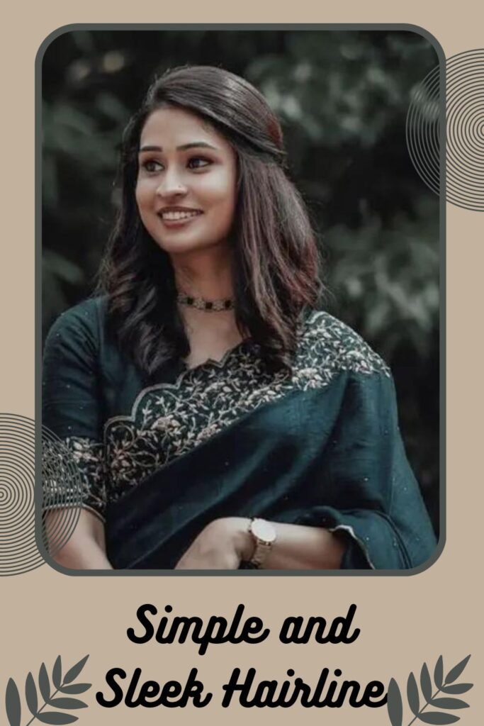 Woman in bottle green saree with Simple and sleek hairline Woman in bottle green saree with Simple and sleek hairline - wedding hairstyles for very short hair