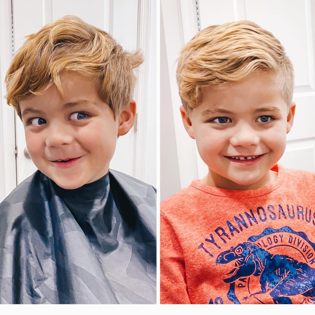 A boy with flat expressions and wavy side part hairstyle Wavy Side Part