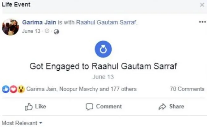 Garima Jain announced on social media Garima Jain announced on social media